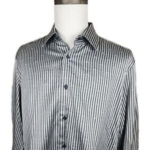 Robert Graham Men's Long Sleeve Button Up Shirt Dark Gray Stripe Size 43 17